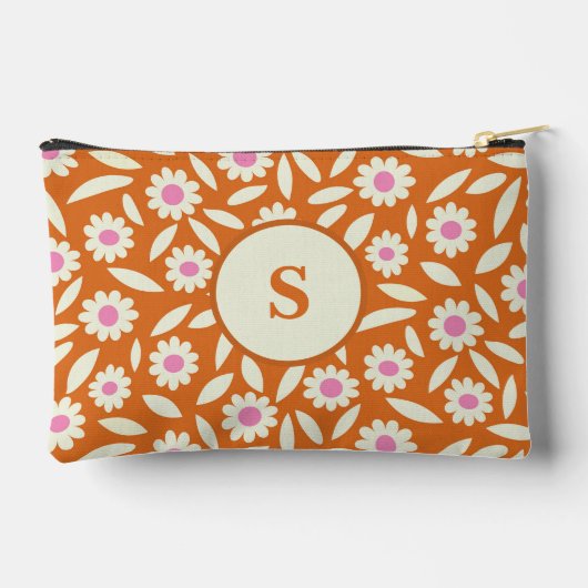 Groovy Retro Daisies Muster auf orangefarbenem Mon Zubehörtasche (Rückseite)