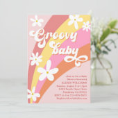 Groovy Retro Daisies Rainbow Baby Shower Einladung (Stehend Vorderseite)
