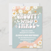Groovy Retro Daisy 3rd Birthday Invitation Einladung (Vorderseite)