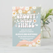 Groovy Retro Daisy 3rd Birthday Invitation Einladung (Stehend Vorderseite)