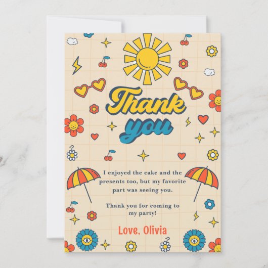 Groovy Retro Daisy Birthday Danke-Karte Einladung (Vorderseite)