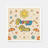 Groovy Retro Daisy Birthday Party Serviette (Vorderseite)