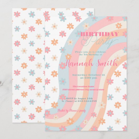 Groovy Retro Daisy Blume Boho Floral Einladung (Vorne/Hinten)