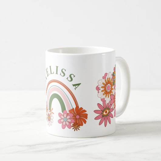 Groovy Retro Daisy Blume Pattern Boho Floral Kaffeetasse (VorderseiteRechts)