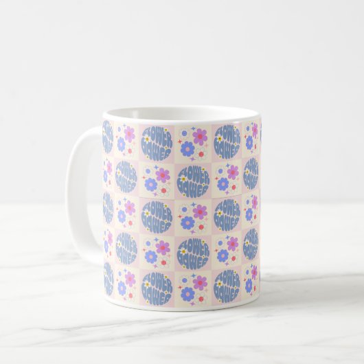 Groovy Retro Daisy Blume Pattern Boho Floral Kaffeetasse (Vorderseite Links)
