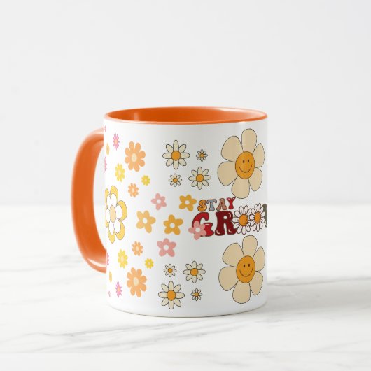 Groovy Retro Daisy Blume Pattern Boho Floral Tasse (Vorderseite Links)