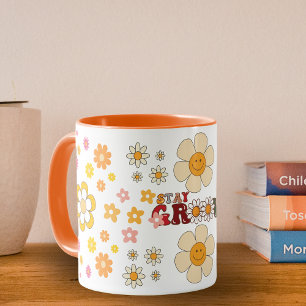 Groovy Retro Daisy Blume Pattern Boho Floral Tasse