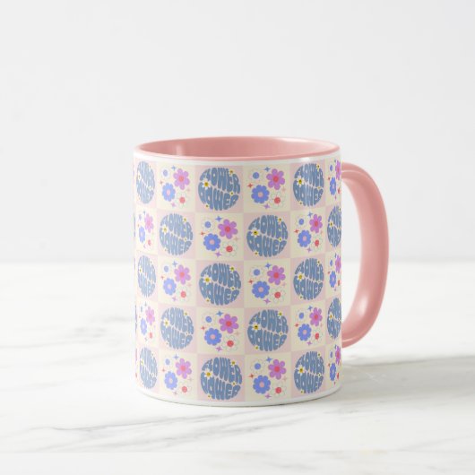 Groovy Retro Daisy Blume Pattern Boho Floral Tasse (VorderseiteRechts)