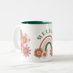Groovy Retro Daisy Blume Pattern Boho Floral Zweifarbige Tasse