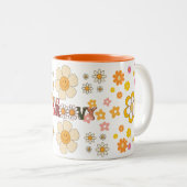 Groovy Retro Daisy Blume Pattern Boho Floral Zweifarbige Tasse (VorderseiteRechts)
