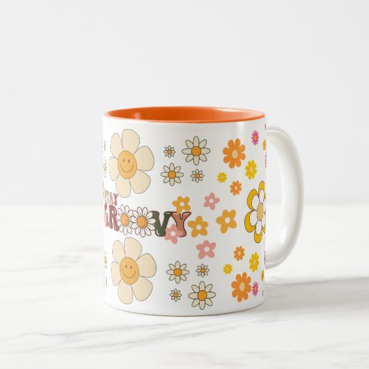 Groovy Retro Daisy Blume Pattern Boho Floral Zweifarbige Tasse (VorderseiteRechts)