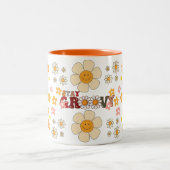 Groovy Retro Daisy Blume Pattern Boho Floral Zweifarbige Tasse (Mittel)