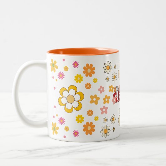 Groovy Retro Daisy Blume Pattern Boho Floral Zweifarbige Tasse (Links)