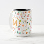 Groovy Retro Daisy Blume Pattern Boho Floral Zweifarbige Tasse (Vorderseite Links)