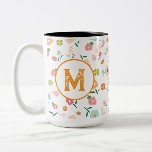 Groovy Retro Daisy Blume Pattern Boho Floral Zweifarbige Tasse (Links)