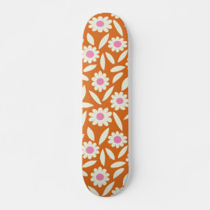Groovy Retro-Daisy-Blumenmuster auf orange Skateboard