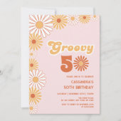 Groovy Retro Daisy Boho Orange Pink Birthday Einladung (Vorderseite)