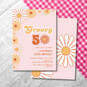Groovy Retro Daisy Boho Orange Pink Birthday Einladung
