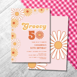 Groovy Retro Daisy Boho Orange Pink Birthday Einladung