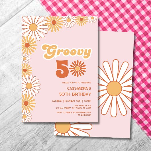 Groovy Retro Daisy Boho Orange Pink Birthday Einladung