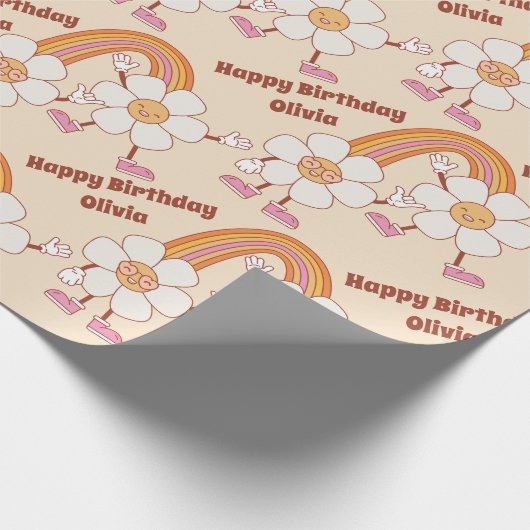 Groovy Retro daisy boho Regenbogen personalisierte Geschenkpapier (Ecke)