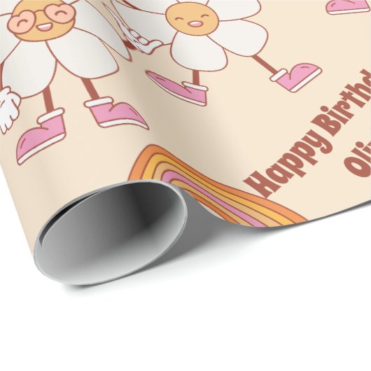 Groovy Retro daisy boho Regenbogen personalisierte Geschenkpapier (Rolleneckpunkt)