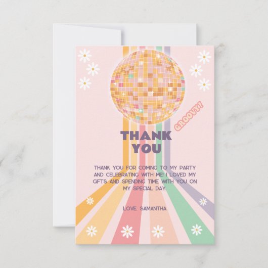 Groovy Retro Daisy Disco Dankeskarte (Vorderseite)