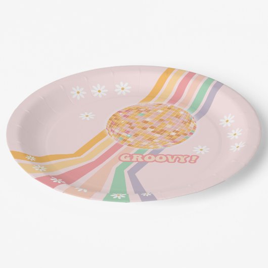 Groovy Retro Daisy Disco Pappteller (Schrägansicht)