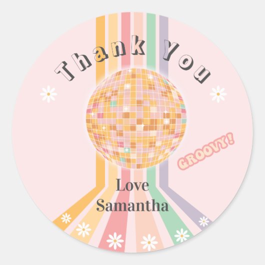 Groovy Retro Daisy Disco Runder Aufkleber (Vorderseite)