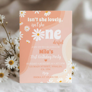 Groovy Retro Daisy Einladung zum 1. Geburtstag