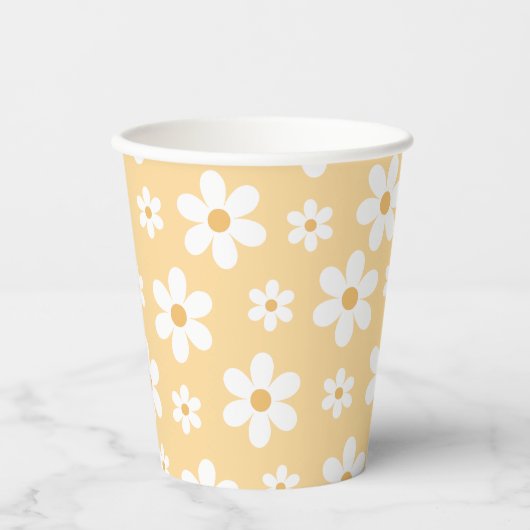 Groovy Retro Daisy gelb Pappbecher (Vorderseite)
