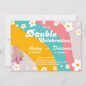 Groovy Retro Daisy Gemeinsamer Geburtstag Einladung (Vorderseite)