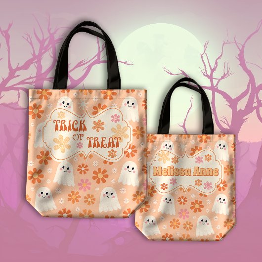 Groovy Retro Daisy Ghosts Peachy Trick oder Treat Tasche