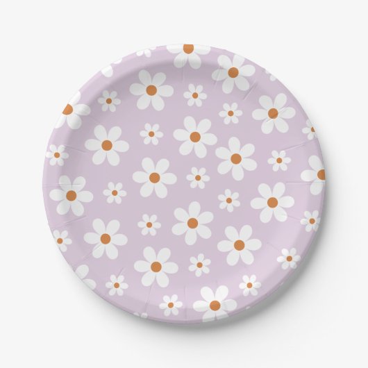 Groovy Retro Daisy Lila Pappteller (Vorderseite)