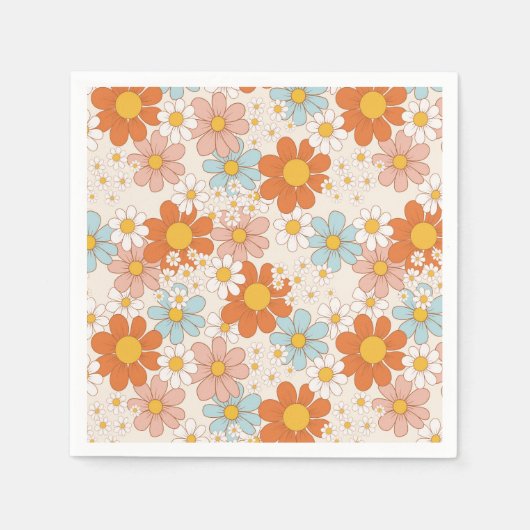 Groovy Retro Daisy Orange Blue Cream Serviette (Vorderseite)