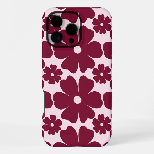 Groovy Retro Daisy Pattern Deep Berry Pink iPhone Hülle (Rückseite)