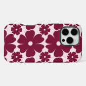 Groovy Retro Daisy Pattern Deep Berry Pink iPhone Hülle (Rückseite (Horizontal))