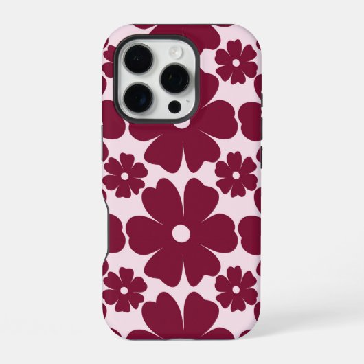 Groovy Retro Daisy Pattern Deep Berry Pink iPhone Hülle (Rückseite)