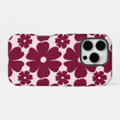 Groovy Retro Daisy Pattern Deep Berry Pink iPhone Hülle (Rückseite (Horizontal))