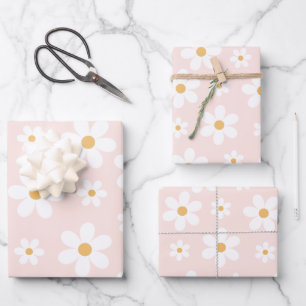Groovy Retro Daisy Pink Geschenkpapier Set