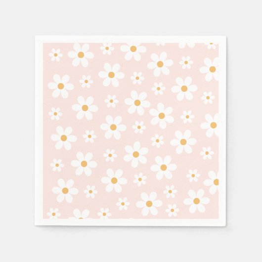 Groovy Retro Daisy Pink Napkins Serviette (Vorderseite)