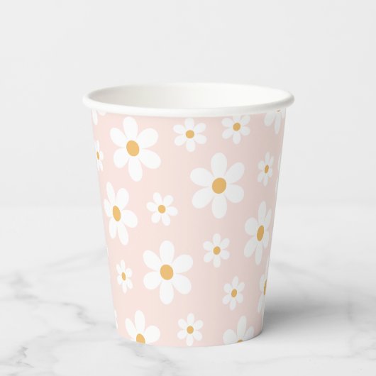 Groovy Retro Daisy Pink Pappbecher (Rückseite)