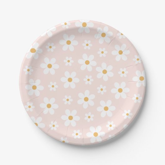 Groovy Retro Daisy Pink Pappteller (Vorderseite)