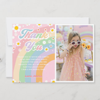 Groovy Retro Daisy Rainbow Birthday Dankeschön Kar Einladung
