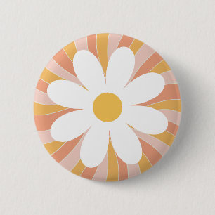 Groovy Retro Daisy Sunshine Pink Orange Boho Button