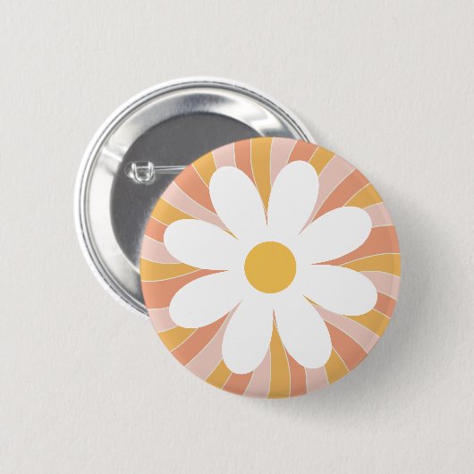 Groovy Retro Daisy Sunshine Pink Orange Boho Button (Vorne & Hinten)