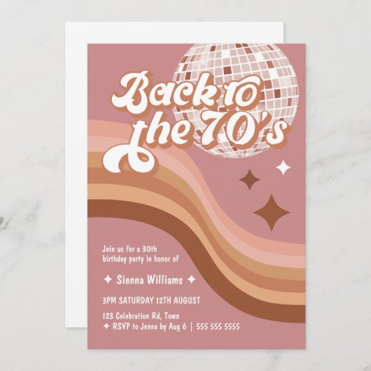Groovy Retro der 70er Jahre jedes Alter rosa Disco Einladung (Vorne/Hinten)