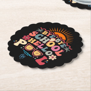 Groovy Retro Design Bye Bye School Hallo Pool Cool Untersetzer