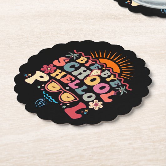 Groovy Retro Design Bye Bye School Hallo Pool Cool Untersetzer (angewinkelt)