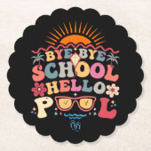 Groovy Retro Design Bye Bye School Hallo Pool Cool Untersetzer (Vorderseite)